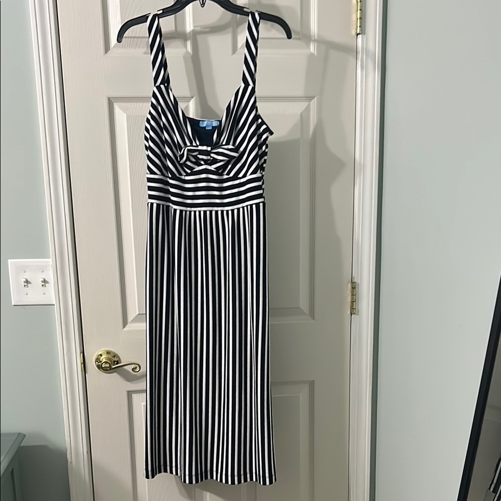 Draper James RSVP White and Blue Ruched Midi Sundress